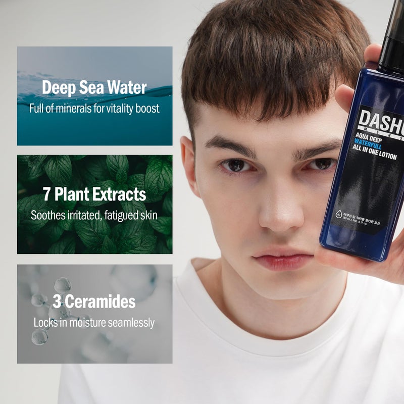 DASHU Aqua Deep Waterfull All-in-One Face Lotion for Men | Hydrating Age-Defying Toner, Essence, Moisturizer & Cream Korean Lotion 5.17 fl oz - Image 5